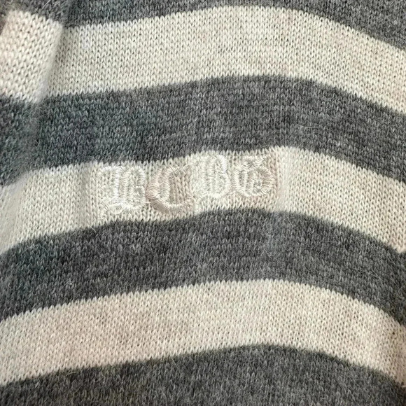 BCBGMAXAZRIA Y2K Grey & Cream Stripe Angora Wool Hooded Sweater Size Large L - Picture 5 of 9